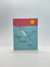 Load image into Gallery viewer, Hand-drawn humpback whale leaping under a pink sky with Happy Mother’s Day script, Hawaii card