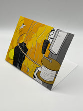 Load image into Gallery viewer, Powerboat Fishing greeting card standing at an angle, hand-drawn fishing scene