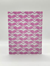 Load image into Gallery viewer, Hand-drawn repeating pattern of pink hands making finger hearts on a white background, Hawaii love greeting card