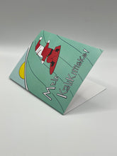 Load image into Gallery viewer, Surfing Santa hand-drawn Hawaii greeting card, photo 2