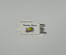 Load image into Gallery viewer, Back of the Turtle Sticker showing the Paradise Visions logo and turtle design