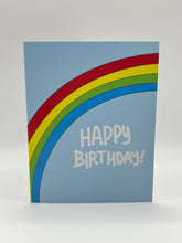 Load image into Gallery viewer, Hand-drawn rainbow arcing across a light blue sky with Happy Birthday wording, Hawaii birthday greeting card