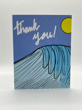 Load image into Gallery viewer, Hand-drawn blue ocean wave under a yellow sun with thank you wording, Hawaii thank you card